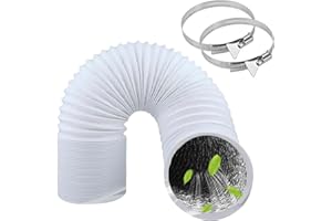 ComPDCVD Abluftschlauch 150mm Länge 3m PVC Flexibel Alurohr Schlauch Aluminium Aluflexschlauch mit 2 Schlauchschelle Edelstahl für Klimaanlagen Mobile Klimaanlage Wäschetrockner Abzugshaube(Weiß)