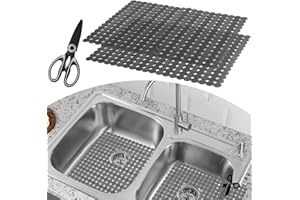 Mlijzard Spülbeckenmatte Zuschneidbar 2 Stück Spülbeckeneinlage mit Schere für Edelstahl Keramikspülen, Gegen Kratzer Ausrutschen, Leicht zu Reinigen, Einlage Spüle für Küche Bad, 40x30cm(Hellschwarz)