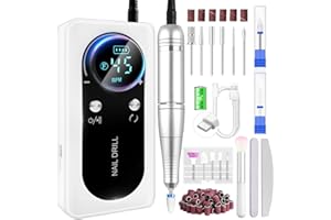 LEDSUUEI 45000RPM Professional Nail Drill Machine for Acrylic and Gel Nails, Rechargeable Electric Nail File with 4000mAh Battery & LCD Display, Portable Nail Drill Kit with 13 Bits at Salon and Home