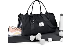 HYC00 Torba Sportowa Damska Męska Torba Podróżna z Kieszenią na Mokre i Kieszenią na Buty,Torba Weekendowa Sportowa Damska Torba Treningowa Torba Sportowa Fitness Torba na Noc Torba na Siłownię,Czarny