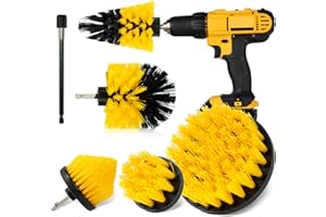 EsLuker.ly 6 Piece Drill Brush Attachment Set, All Purpose Power Scrubber Cleaning Kit with Extend Long Attachment for Grout Shower Tub Tiles Corners Bathroom and Kitchen Surface (6Pcs Yellow)