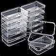 MNODWLOF 12 Pieces Small Plastic Boxes with Hinged Lids, Rectangle Clear Craft Storage Containers with Lids Plastic Boxes for Beads, Jewelry and Other Small Items(2.5 x 1.7 x 0.8 Inches)