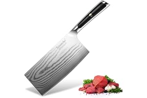 Sunnecko Couteau Cuisine Feuille de Boucher - Couteau Hachoir 18cm en Acier Damassé Japonais 73 Couches, Couperet Couteau de Chef Chinois pour Émincer Viande Légume