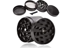 SINZAU Macinino per polline, in lega di zinco, per spezie, spezie, erbe aromatiche, caffè, set da 4 pezzi, con raschietto per polline, nero