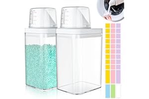 GEGNNS 2 Pièces Distributeur De DéTergent à Lessive, 1100ml Récipient de Détergent de Stockage de Poudre À Laver avec Tasse à Mesurer, Récipient À Lessive en Poudre BoîTe De DéTergent