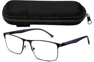 VVDQELLA Lunettes de lecture pour hommes, blocage de la lumière bleue, monture en métal élégante, lunettes noires pour ordinateur,1.75x