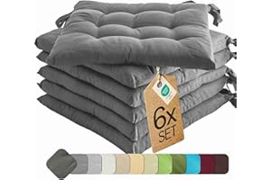 ‎ETÉREA HIMMLISCHE QUALITÄT etérea 6er Set Sitzkissen Outdoor 40x40 mit Bändern - Stuhlkissen Anthrazit für Gartenstuhl & Innenbereich - waschbare Sitzauflagen Gartenmöbel - 6 Stück Kissen 40x40 cm - Anthrazit
