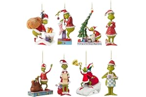 GYOUNGT Grinch Christmas Ornament Decorations, 8PCS Stocking Cap Funny Santa Ornament Decorative Xmas Decor Ornaments (8PCS)