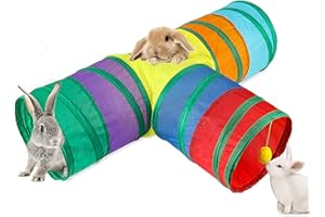 Qeunrtiy HäSchen & RöHren Zusammenklappbares 3 Wege HäSchen Versteck Kleintier AktivitäTstunnel Spielzeug für Zwergkaninchen HäSchen KäTzchen