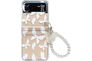 CrazyLemon Custodia per Galaxy Z Flip 4 con Catena, Custodia Trasparente per Cellulare con Cerniera Cover Posteriore Rigida Protettiva per Samsung Galaxy Z Flip 4 5G 2022 - Farfalla