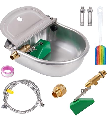 BREUAILY 5-in-1 Automatische Tränke Aus Edelstahl 304 – 27x25,5x12,5 Cm, Mit 1/2 Zoll Messing-Schwimmerventil, Für Pferde, Rinder, Schafe, Ziegen, Hunde
