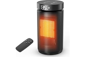 NEQRAXIS Calefactor Bajo Consumo con Control Remoto, 1500 W Silencioso Calefactor Cerámico PTC, Temporizador 12H, Rotación de 70°, Múltiples Funciones de Protección, Ideal para Salones, Dormitorios y Baños