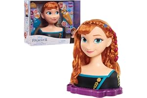 DISNEY Famosa - Busto Muñeca, Anna de Frozen Deluxe, para peinar y maquillar con 18 Accesorios incluidos, Famosa (FRND7000)