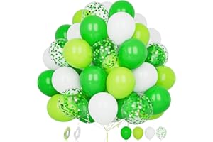 BALLOON DANCE Luftballons Grüne Weiße, 60 Stück 12 Zoll Lindgrün Grün Weiss Konfetti Latex Helium Ballon mit Band für Mädchen Frauen Kinder Geburtstag Hochzeit Babyparty Jahrestag Dschungel Safari Party Dekoration