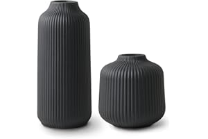 ‎FLATURE flature Ceramic Vases in Nordic Style, Modern Vase Deco for Pampas Grass, Boho Deco for Windowsill, Vases Set in Black Matt, Flower Vase as Home Decoration for Fresh Flowers, Dried Flowers, Set of 2