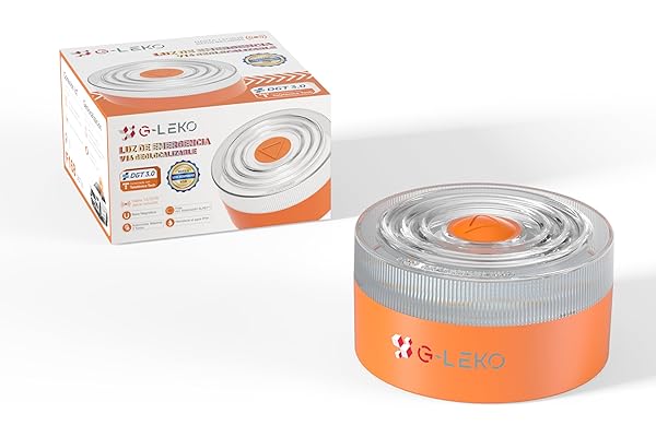 G-LEKO Luz Emergencia Baliza V16 HOMOLOGADA DGT 3.0 Obligatorio 2026. Geolocalización con Datos Incluídos hasta 2038. Señal V-16 Luz LED Mayor Visibilidad >1km y 360° con Base Imantada IP54 *1u