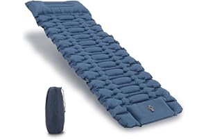 MAXPLORE Matelas de camping auto-gonflant - Ultra léger - Gonflable - Avec pompe à pied et coussin - Imperméable - Pour la randonnée, la tente, la plage - Bleu