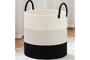 Wenbones Avec Anse Panier en corde de coton, Panier de Rangement en Coton, grande taille Corbeille à linge, Jouets Panier de Rangement, pour Buanderie Salle de Bain Chambre Salon, 35x40cm