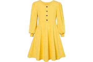 SFreeBo Girls Dress Plain Long/Short Sleeve Cotton Dress Kids Autumn Winter Spring Summer Casual T-Shirt Dress Girls Skate Dress for 7-13 Years