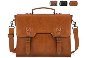 NEWHEY Sac Ordinateur Portable 15,6 Pouces Sac Bandoulière Homme Imperméable Cuir PU Sac Messenger Mallette PC pour Collège Travail Affaires Brun