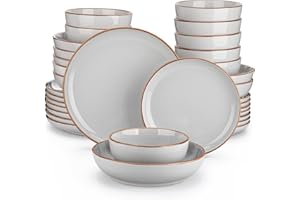vancasso Dinner Sets, Nymph Grey Plates and Bowls Set, 32-Piece Color Glaze Crockery Set with 10.5in Dinner Plate, 8in Salad Plate, 1340ml Pasta Bowl and 800ml Cereal Bowl