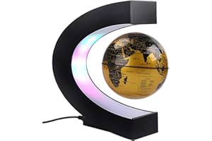 SHOCLEMATIRUL Floating Globe with Colored LED Lights C Shape Anti Gravity Magnetic Levitation Rotating World Map for Children Gift Home Office Desk Decoration (Gold, Without switch)