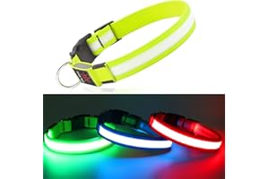 Light up Dog Collar, DQGHQME LED Flashing Dog Collar USB Rechargeable, Glow in the dark Dog Collars for Small Medium Large Dogs, Safety illuminated Dog Collar for Spot Your Dog at Night.