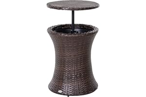 Outsunny Secchiello per ghiaccio tavolino 2 in 1 Ø 48 x 83H cm metallo epossidico resina intrecciata rattan marrone