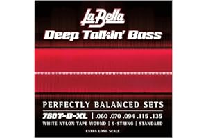 La Bella Deep Talkin 760T-B-XL White Nylon Tape, 5-String, Extra Long Scale Bass Guitar String 60-135T