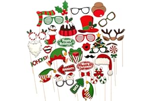 SAVITA 32 Pcs Christmas Photo Booth Props Kit Selfie Props Accessories for Christmas Theme Party Favors for Adults Kids