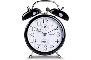 Mebus Mechanischer Aufzugswecker mit klassisches Glocken-Läutwerk, Leuchtzeigern – mehr Retro geht nicht / Farbe: Schwarz