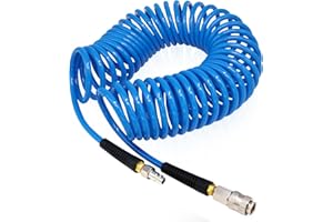 FANOVO 5m Length Air Compressor Hose Polyurethane Recoil, 1/4" Europe Quick Coupler and Bend Restrictors for Air Compressor Accessories, 6mm ID x 9.5mm OD Blue Retractable Hose