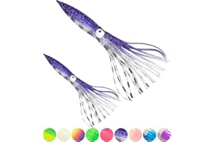 BLUEWING Lot of 10 Skirt Shell Squid with Float Inside 6in/9in Trolling Squid Bulb Squid for Tuna, Wahoo, Mahi, Marlin, Big Game Fish