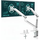 NPO STD49024W Elysium 17"-32" ذراع شاشة مزدوجة، حامل ممتص للصدمات من الألومنيوم فائق النحافة، حامل VESA 2x9 كجم، أبيض
