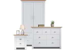 Blisswood 3 Piece Bedroom Furniture Set, 2 Door Wardrobe & 4+3 Drawer Chest of Drawer + 2 Drawer Bedside Table Cabinet Bedroom Set for Bedroom Storage furniture (White & Oak)