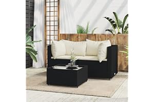 Festnight 3-TLG. Set balkonmöbel Kleiner, Balkon Lounge Klein, Rattan Gartenmöbel Set, Garten Loungemöbel Set, Loungemöbel Terrasse, Balkonmöbel, Gartensofa mit Kissen Schwarz#3