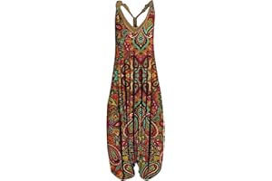 BATTNOT Damen Jumpsuit Damen Latzhose Lose Strampler Overall Frauen Sommer Blumendruck Wide Leg Playsuit Damen Jumpsuit Sommer Ärmellos Latzhose Loose Strampler Elegant Sommerhose