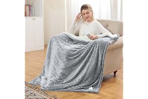 ULTRALENT Manta Eléctrica con Apagado Automático, 180 x 135 cm, 6 Niveles de Calor, Protección Contra Sobrecalentamiento, Manta Eléctrica para Cama, Hogar y Oficina, Franela Lavable a Máquina, Color Gris
