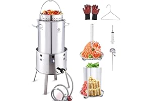 ARC ADVANCED ROYAL CHAMPION ARC 32QT Crawfish Boil Pot With Basket Kit, Stainless Steel Crab Boil Pot And Burner 37,000BTU,Seafood Boil Tamale Steamer Turkey Fyrer Pot With Injector Thermometer, High Temperature Resistant Gloves