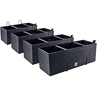 4X Blumenkasten Blumentopf Rattan-Optik mit Halterungen Pflanztopf Wasserstandsanzeiger Balkonkasten Pflanzkästen