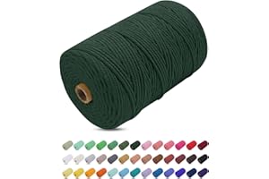 Uiopa Hilo Macrame 3mm x 200m, Cuerda Macrame Gruesa Cuerda de Algodon Natural, Cordel Colores Hilo de Algodón para Manualidades, Macrame Pared, Cortinas, Colgar Plantas, Colgar Fotos (Verde oscuro)