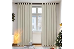 Deconovo Cortinas Opacas de Salon con Aislamiento Térmico para Sala de Estar Oficina Hotel Ventanas con Trabillas 2 Paneles 140 x 175 cm Beige Claro