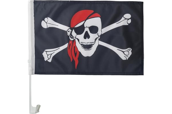 AZ FLAG - Drapeau Pirate foulard rouge Pour Décoration Voiture Avec Attaches En PVC Et Système d'Accroche - Car Flag Corsaire Avec Bandana - 100% Polyester - 50g - 45x30 cm