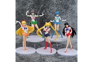 IFHDO Sailor Moon Figuras de Anime 5pcs Sailor Moon Modelo de Figura de Personaje de PVC Anime Estatua Juguetes para Niños Regalo Modelo Decoración de Escritorio 18cm
