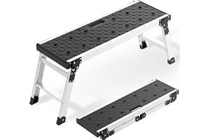 Johgee Fällbar arbetsplattform, aluminium arbetsstommen hopfällbar | Halkfria fötter, hopfällbar pall med säkerhetslås, för bilrengöring, målning, verkstad och hem