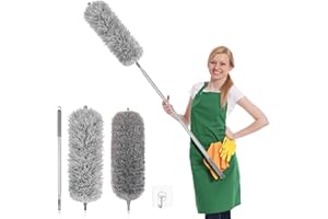 MAUEPERSU Plumeau Telescopique, Balai à Poussière Extensible avec Tige Télescopique, Tete de Loup Longueur 75-250cm,Plumeau Lavable Microfibre, pour Plafonds, Meubles, Stores