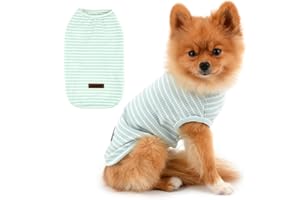 PAIDEFUL Clothes for Small Dogs Boy Girl Summer Striped Puppy T Shirt Vest Breathable Cotton Tee Sleeveless Chihuahua Yorkshire,Green,Size S