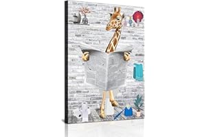 ZFTCN Art mural amusant - Journal animal - Tableau mural sur les toilettes - Impression sur toile en noir et blanc - Décoration de salle de bain et de chambre à coucher - Sans cadre - Girafe - 50 x 70