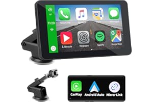 NFOIEIS Pantalla Coche Carplay y Android Auto Inalámbrico, 7 Pulgadas Portátil Pantalla Carplay Coche Sin Instalación, Pantalla para Coche con Bluetooth, Navegador GPS, Mirror Link, Control de Voz, FM, AUX