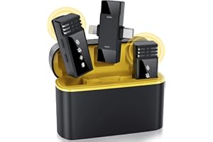 Qhot Micro Cravate sans Fil pour iPhone, Microphone Bluetooth Clip-on Lavalier sans Fil pour Enregistrement vidéo, Diffusion en Direct, Podcast, vlog, Youtube/TikTok (iOS&USB-C/2 Mic M1)